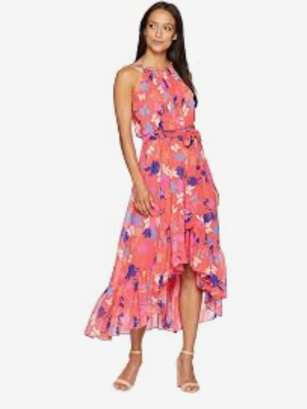 Vince Camuto Printed Chiffon Halter High-Low Dress